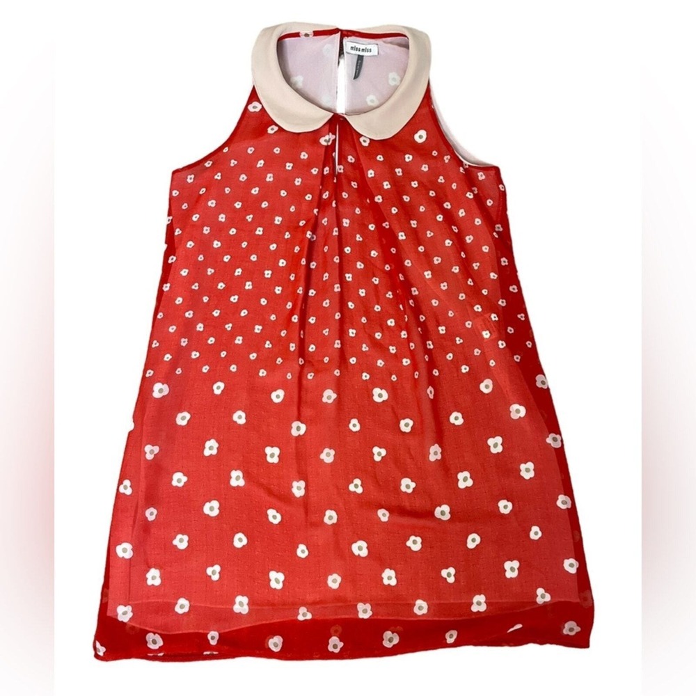 Miss Miss- Midi Floral Pattern Sleeveless‎ Dress - Size L - Red & Cream - Retro